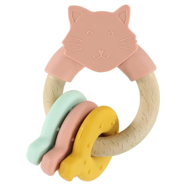 Trixie Baby Premiers jouets Anneau d’activités Mrs. Cat en silicone et bois