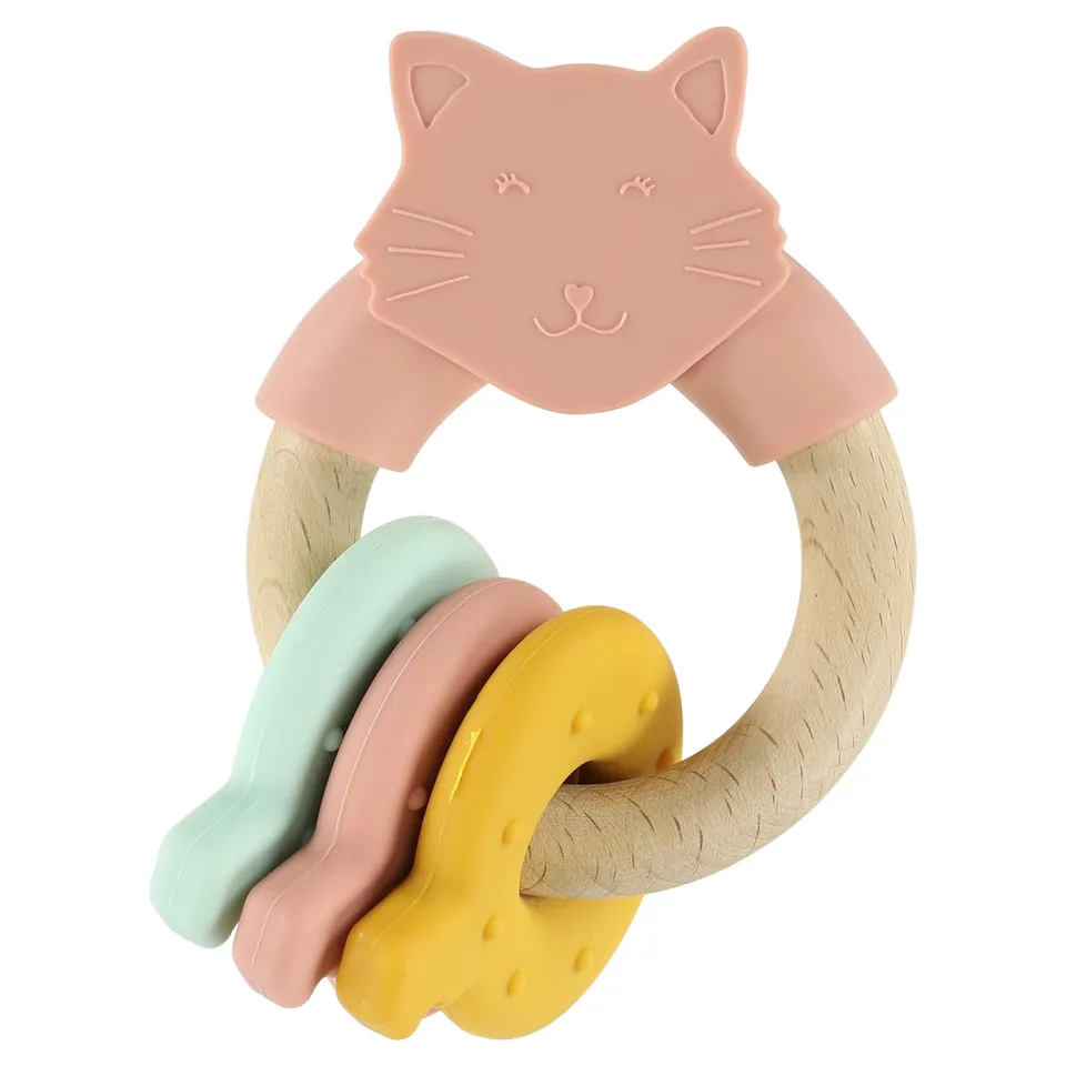 Trixie Baby Premiers jouets Anneau d’activités Mrs. Cat en silicone et bois
