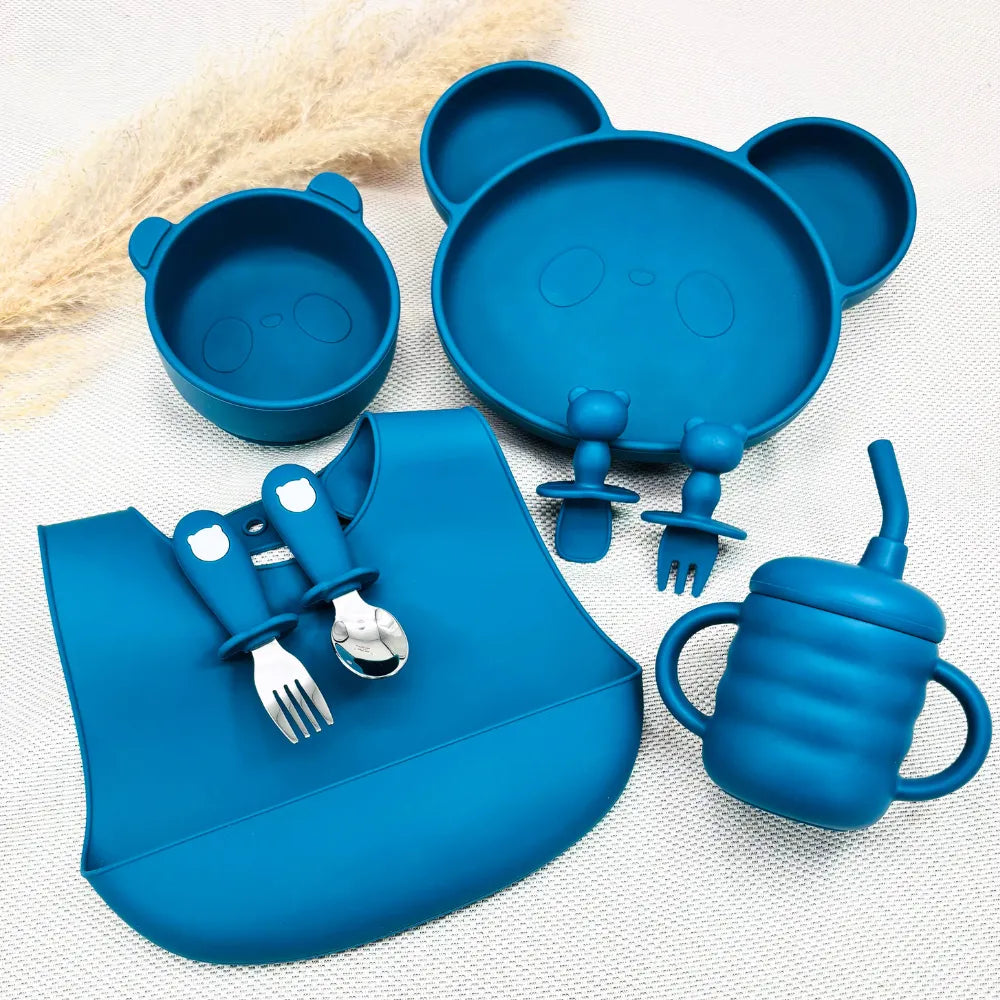 Baby-Crea Coffret repas bébé vaisselle silicone vert olive sans BPA