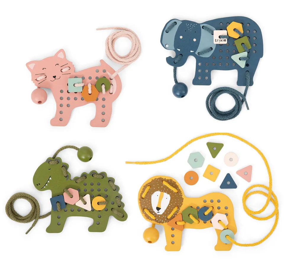 Trixie Baby Jouets d'activités Jeux de laçage bois animaux en bois FSC
