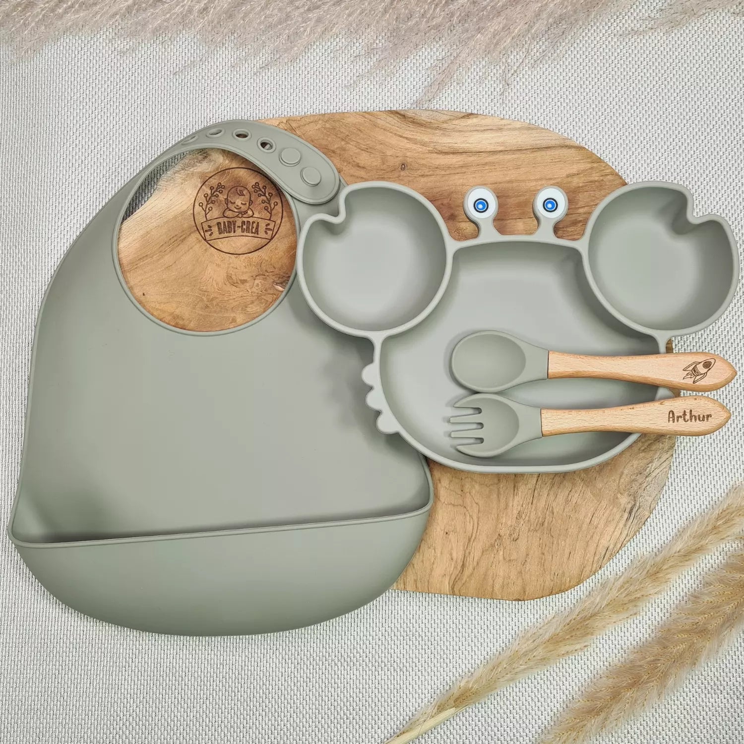 Baby-Crea Coffret repas bébé assiette Crabe Rouge tomette