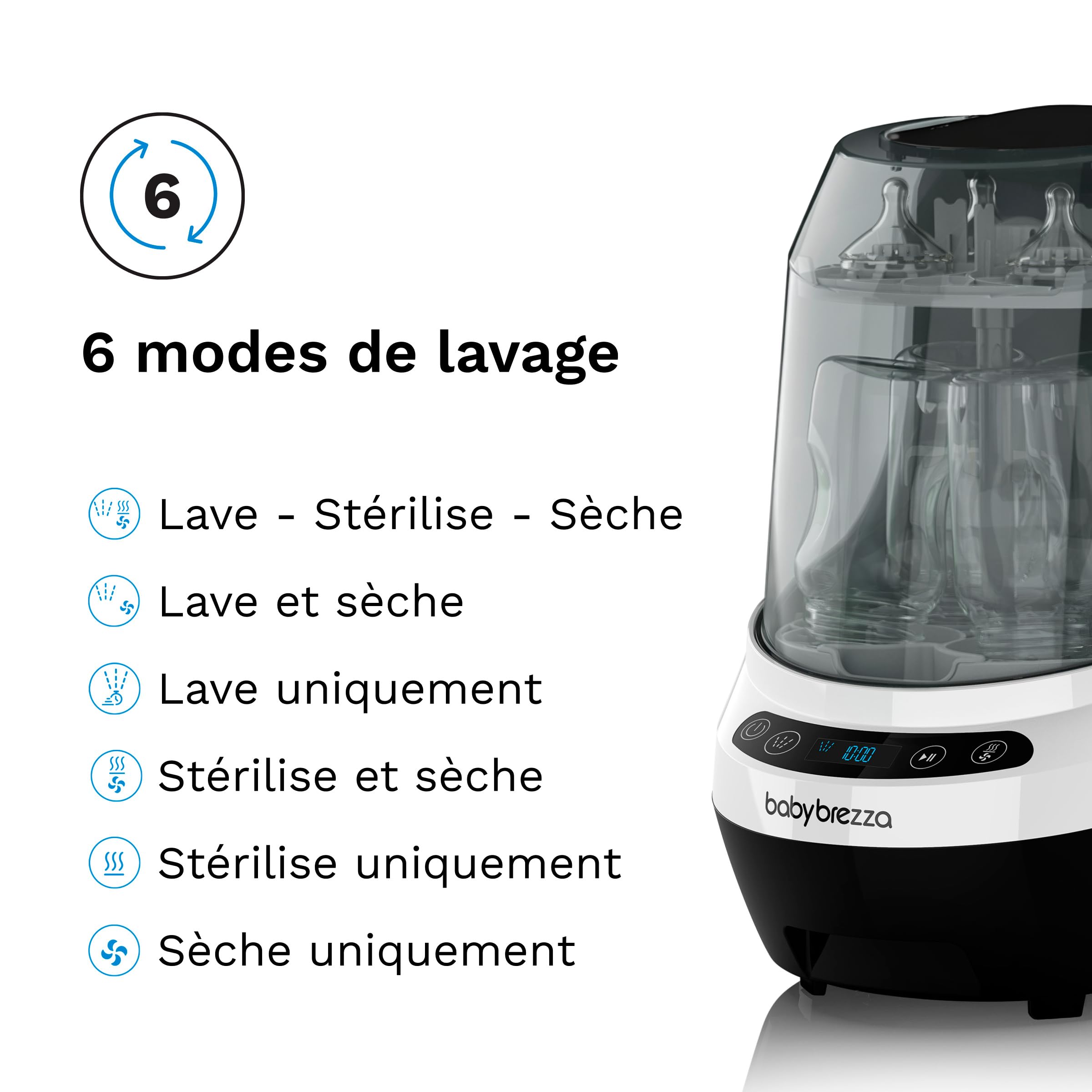 Baby Brezza Bottle Washer Pro lave-biberons noir et blanc, 4 biberons