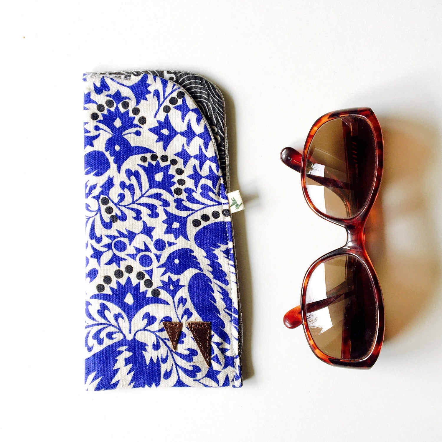 PIOLOU L'etui à Lunettes Etui à lunettes fleuri oiseau bleu roi