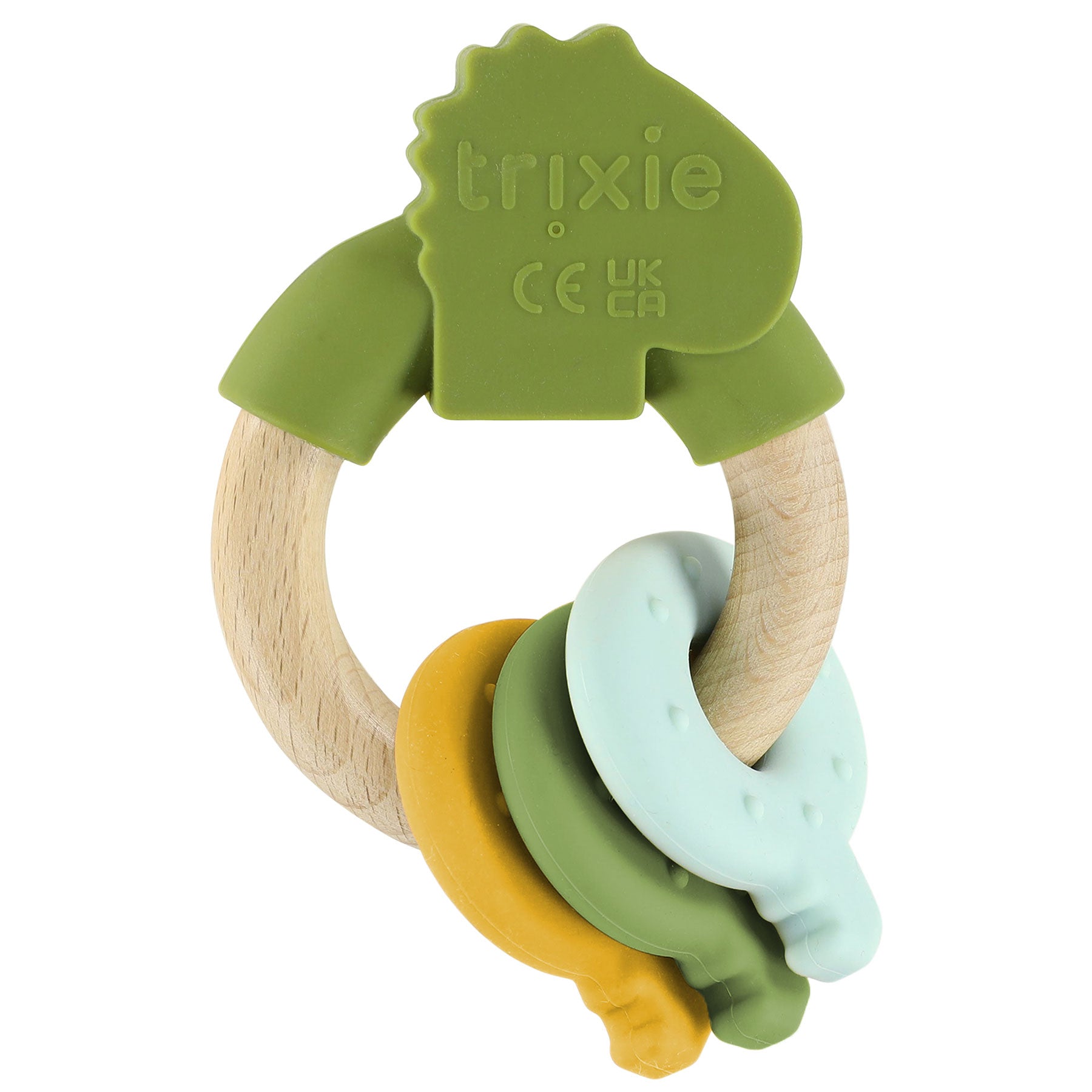 Trixie Baby Premiers jouets Mr. Dino anneau d’activités silicone et bois