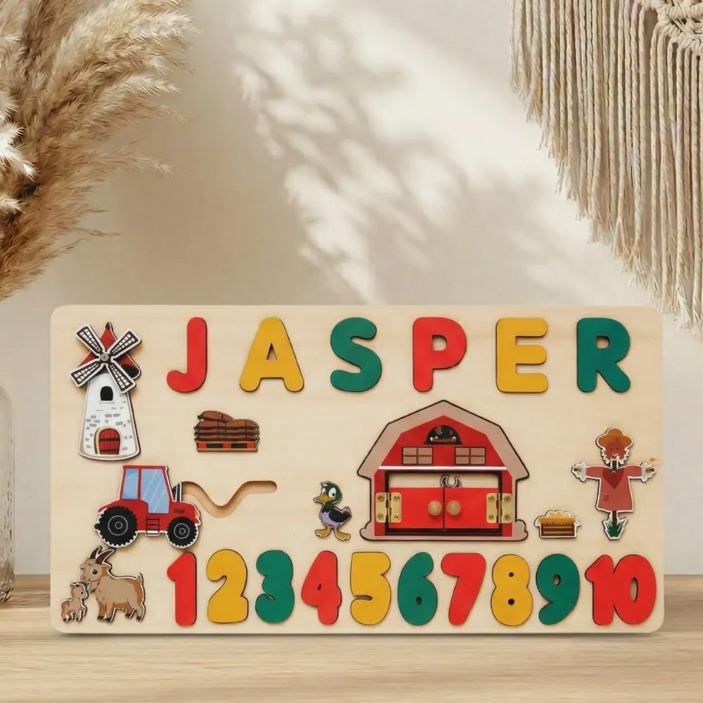 Baby-Crea Puzzle bébé en bois personnalisé thème ferme chiffres 1 à 10