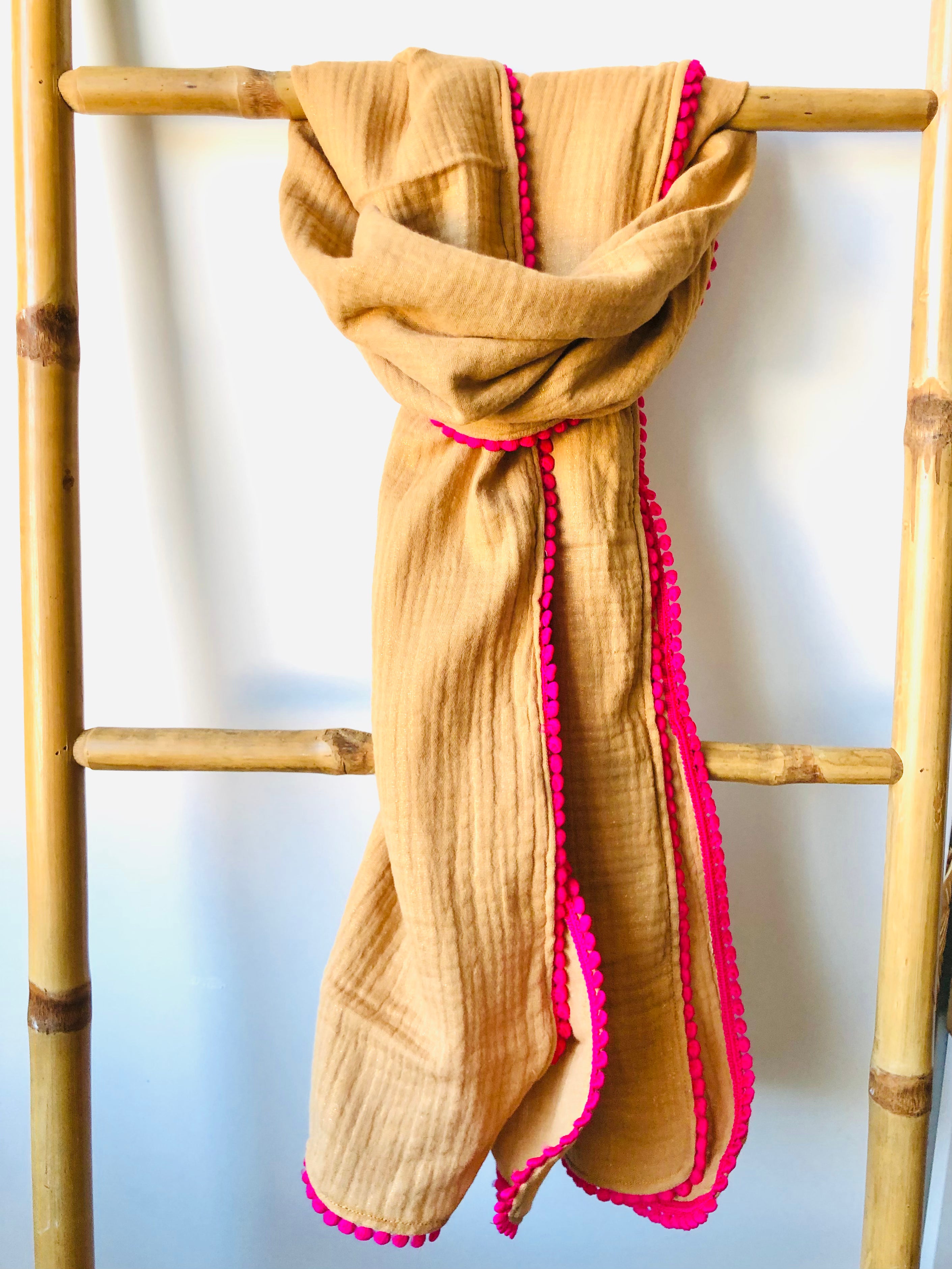 PIOLOU Le foulard Foulard double gaze de coton rectangle 175 camel