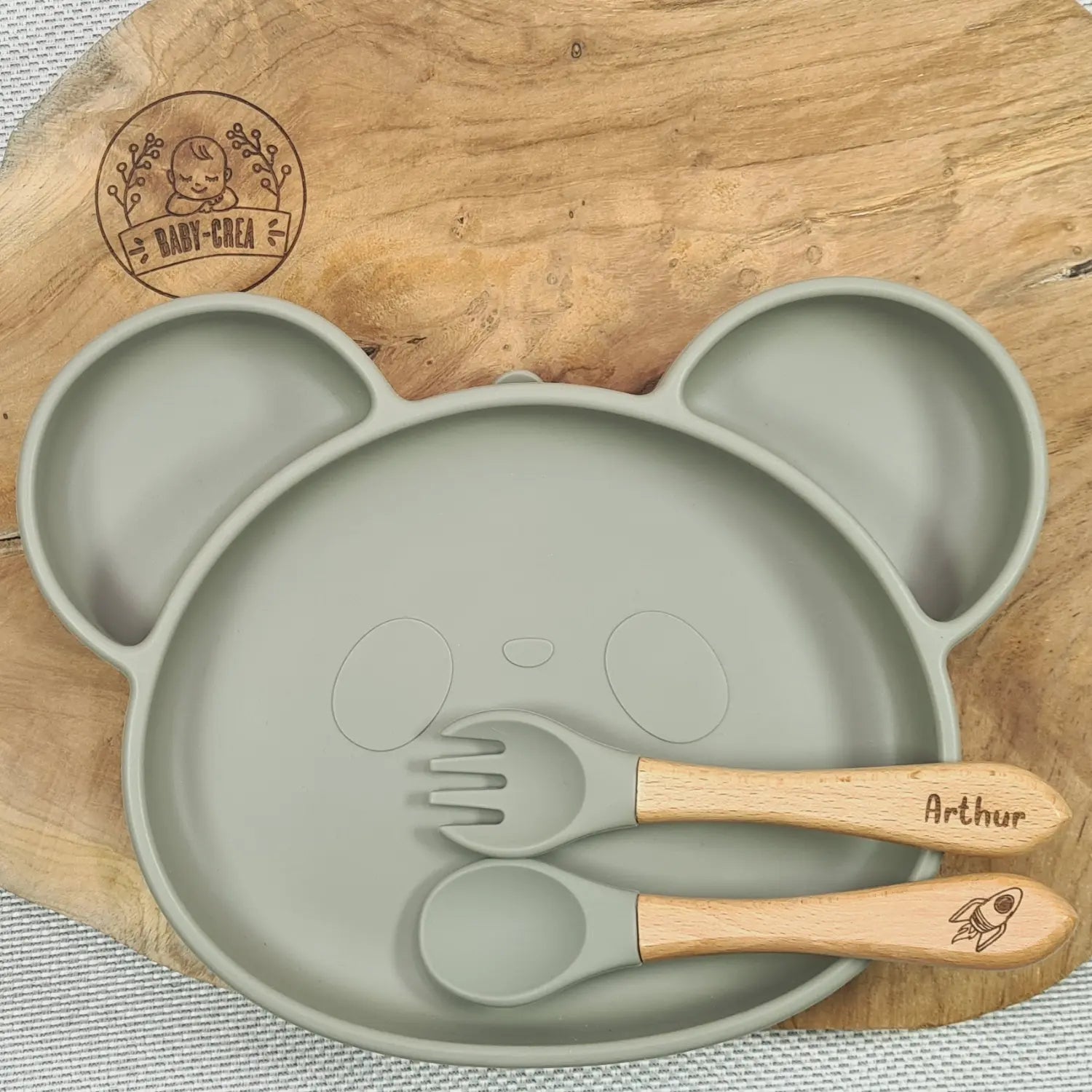Baby-Crea Coffret repas bébé assiette panda et couverts Bleu marine