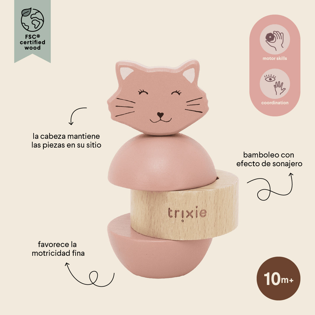 Trixie Baby Jouet d’empilage avec hochet Mrs. Cat bois FSC