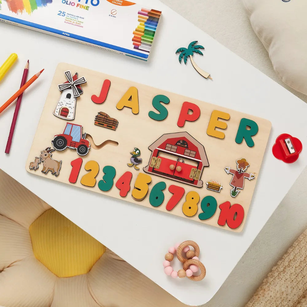Baby-Crea Puzzle bébé en bois personnalisé thème ferme chiffres 1 à 10