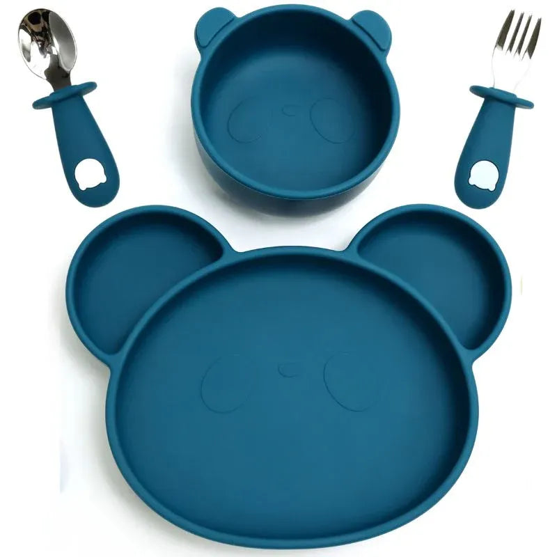 Baby-Crea Coffret repas bébé Panda assiette bol ventouse couverts inox rose pâle