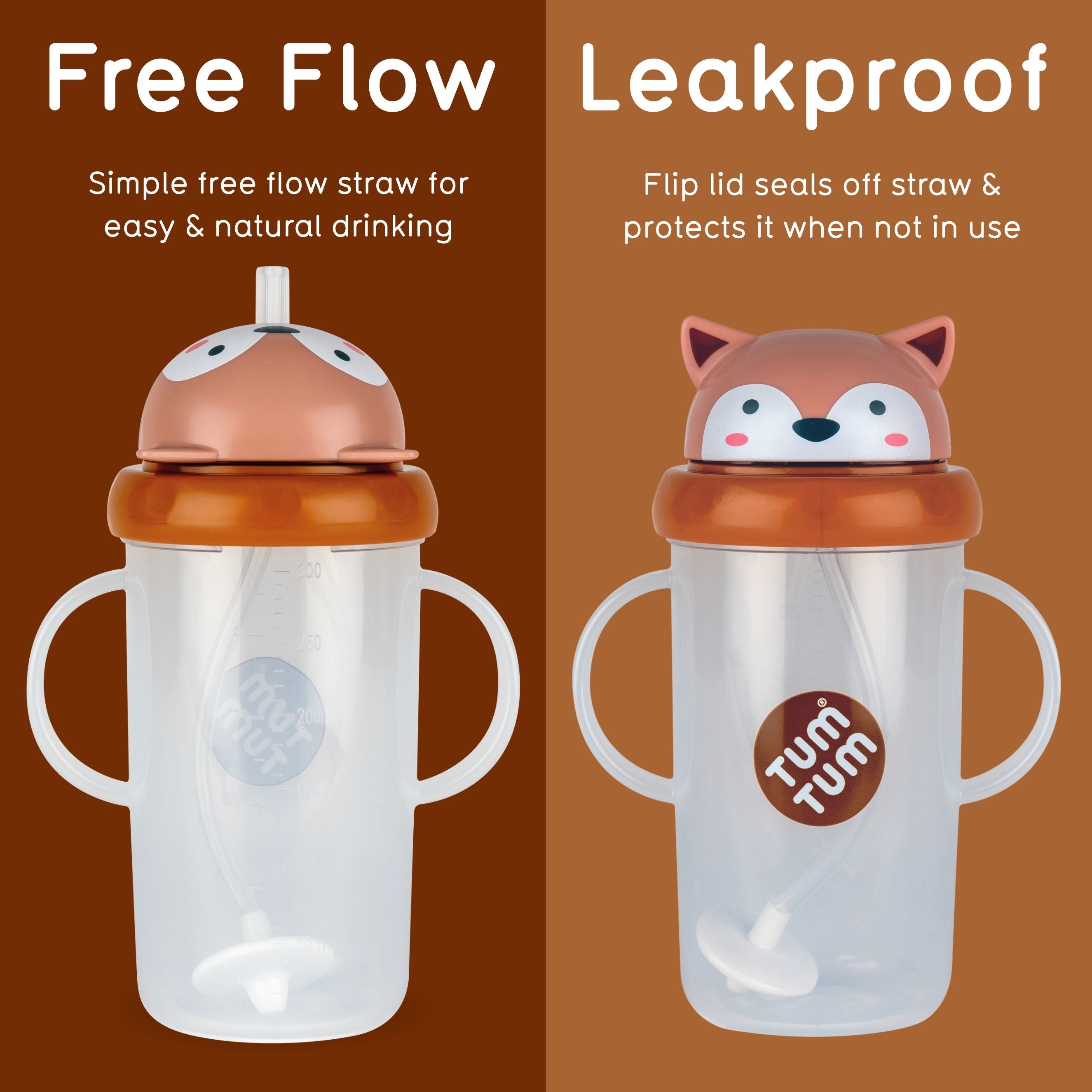 Tum Tum Cups Tall Tippy Up Sippy Cup gobelet Fergus Fox 300 ml à paille lestée
