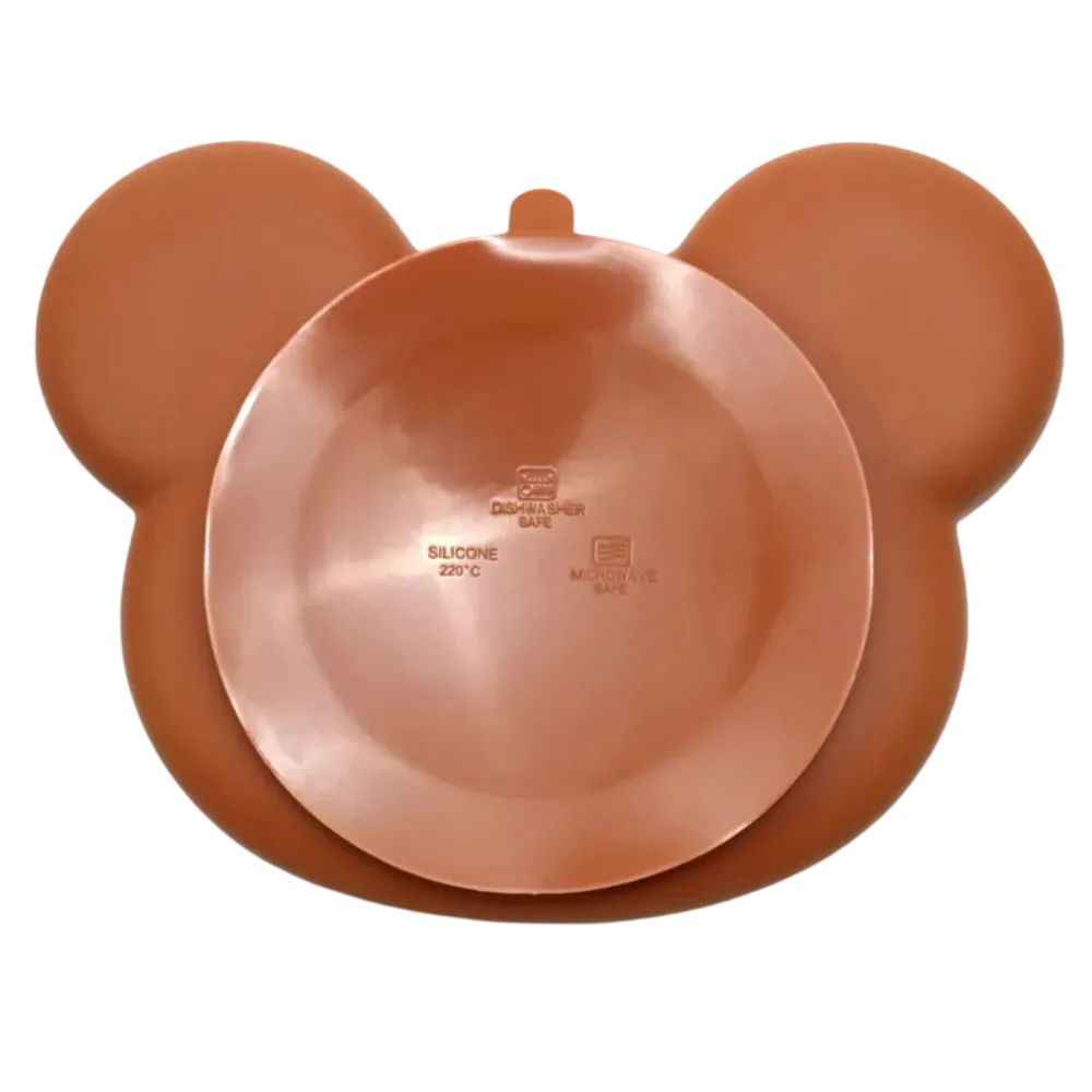 Baby-Crea Vaisselle Bébé assiette panda à ventouse vert olive silicone