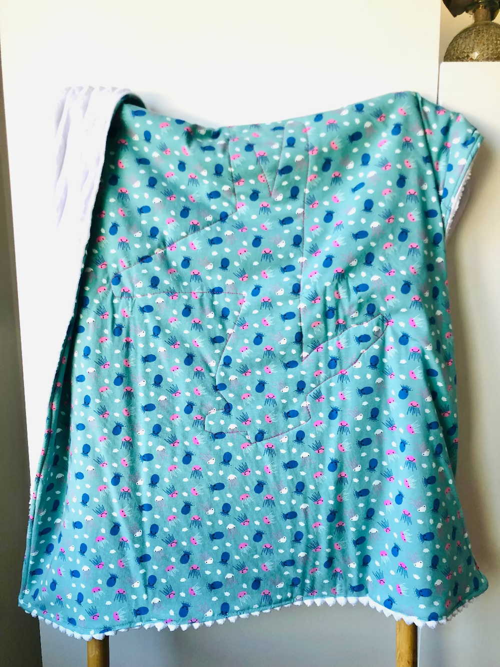 PIOLOU La Couverture couverture bébé bleue pieuvres 70 x 100 cm réversible
