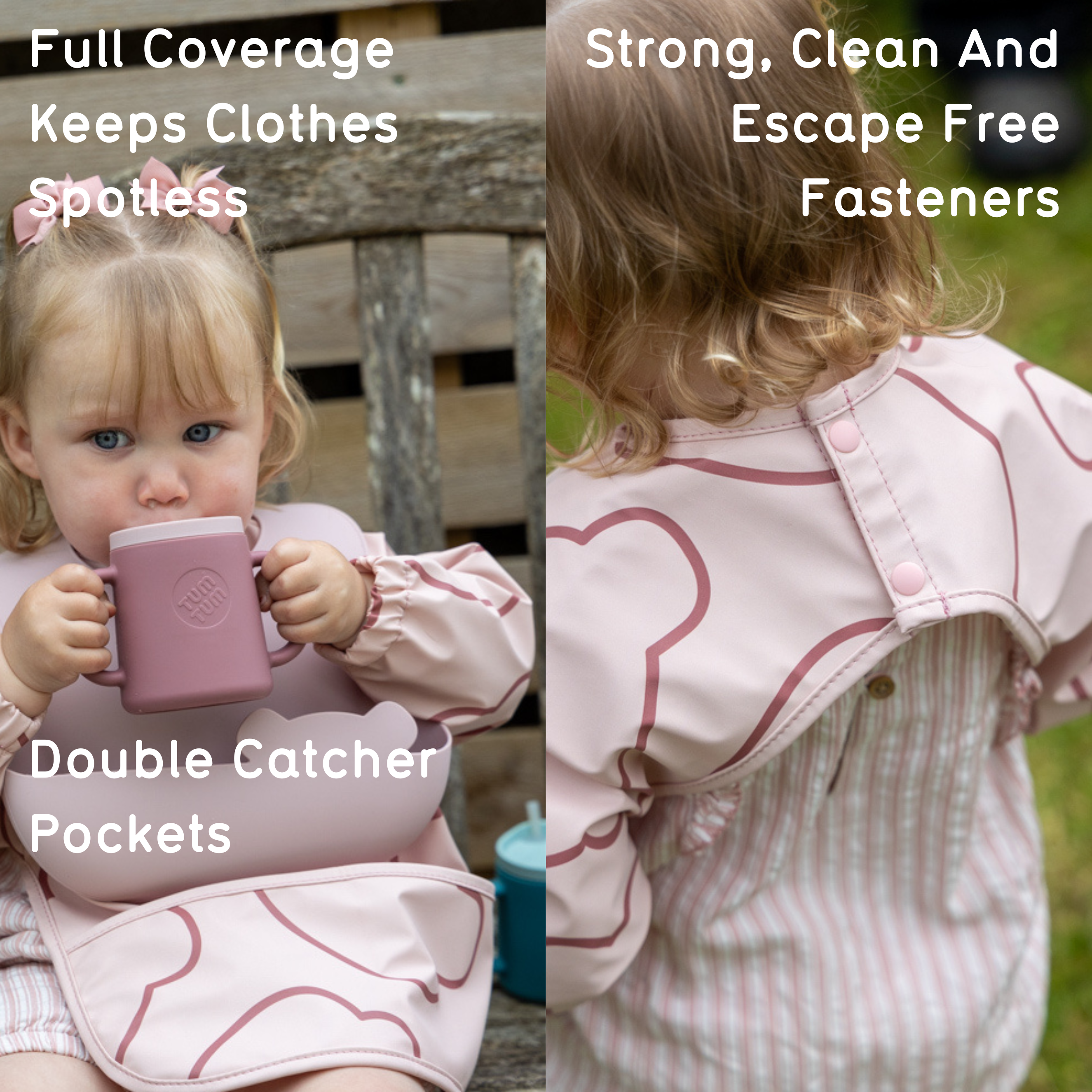 Tum Tum Bibs Double Up Bibs Set ensemble de bavoirs rose 2 pièces