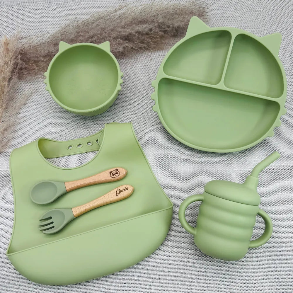 Baby-Crea Coffret repas bébé Assiette Chat personnalisé bleu marine