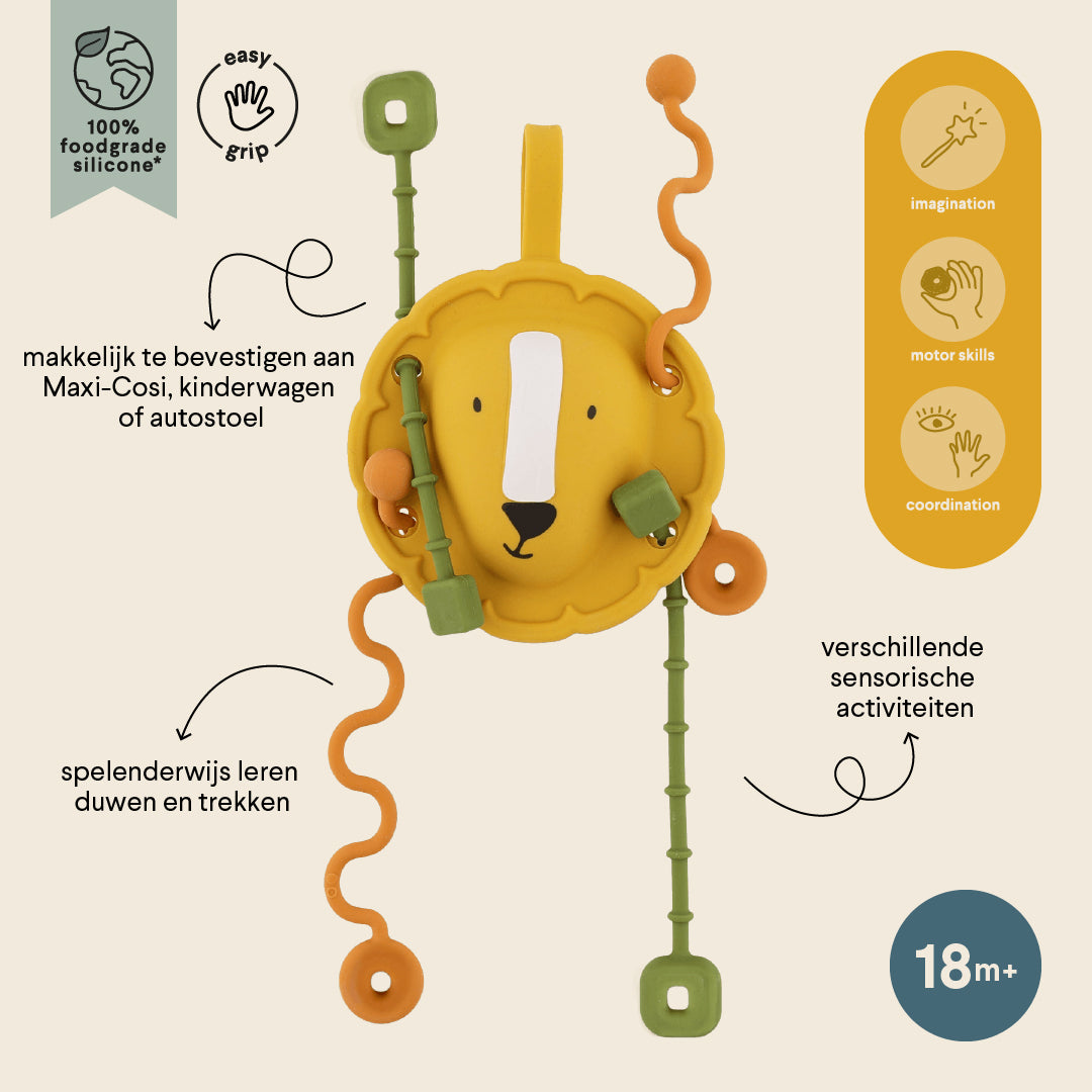 Trixie Baby Jouets sensoriels Jouet sensoriel à tirer en silicone Mr. Lion dentition