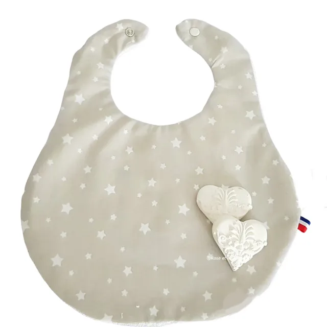 Rose et rêves dorés Nougatine bavoir bébé coton bambou étoiles