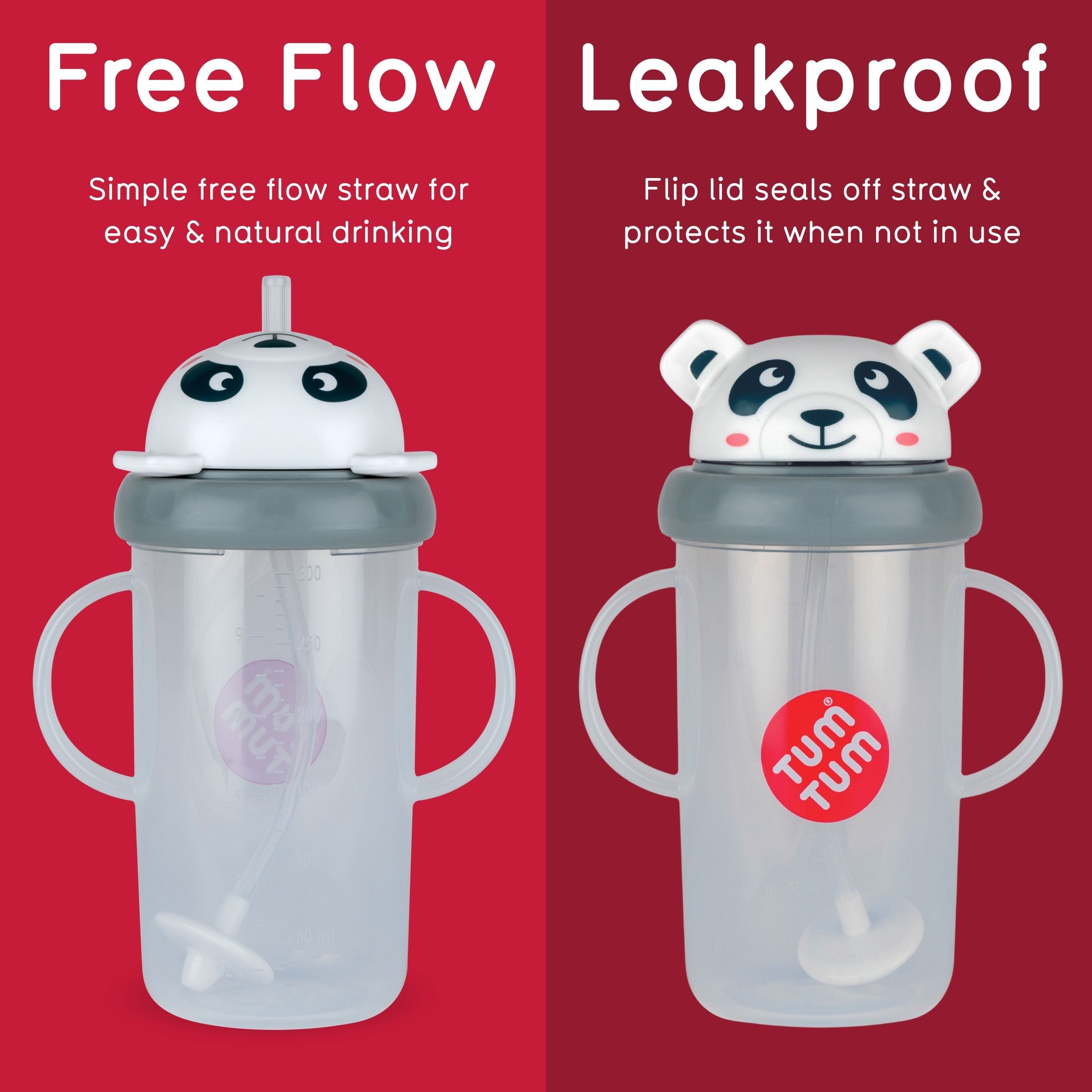 Tum Tum Cups Tall Tippy Up Sippy Cup Pip Panda 300 ml à paille lestée