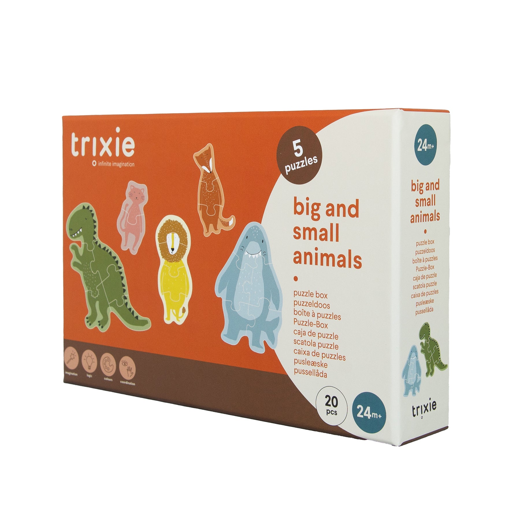 Trixie Baby Jeux, puzzles & livres Boîte à puzzles - petits et grands animaux - 5 puzzles