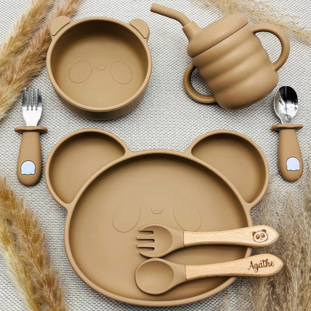 Baby-Crea Coffret repas bébé set repas ours vert olive personnalisé