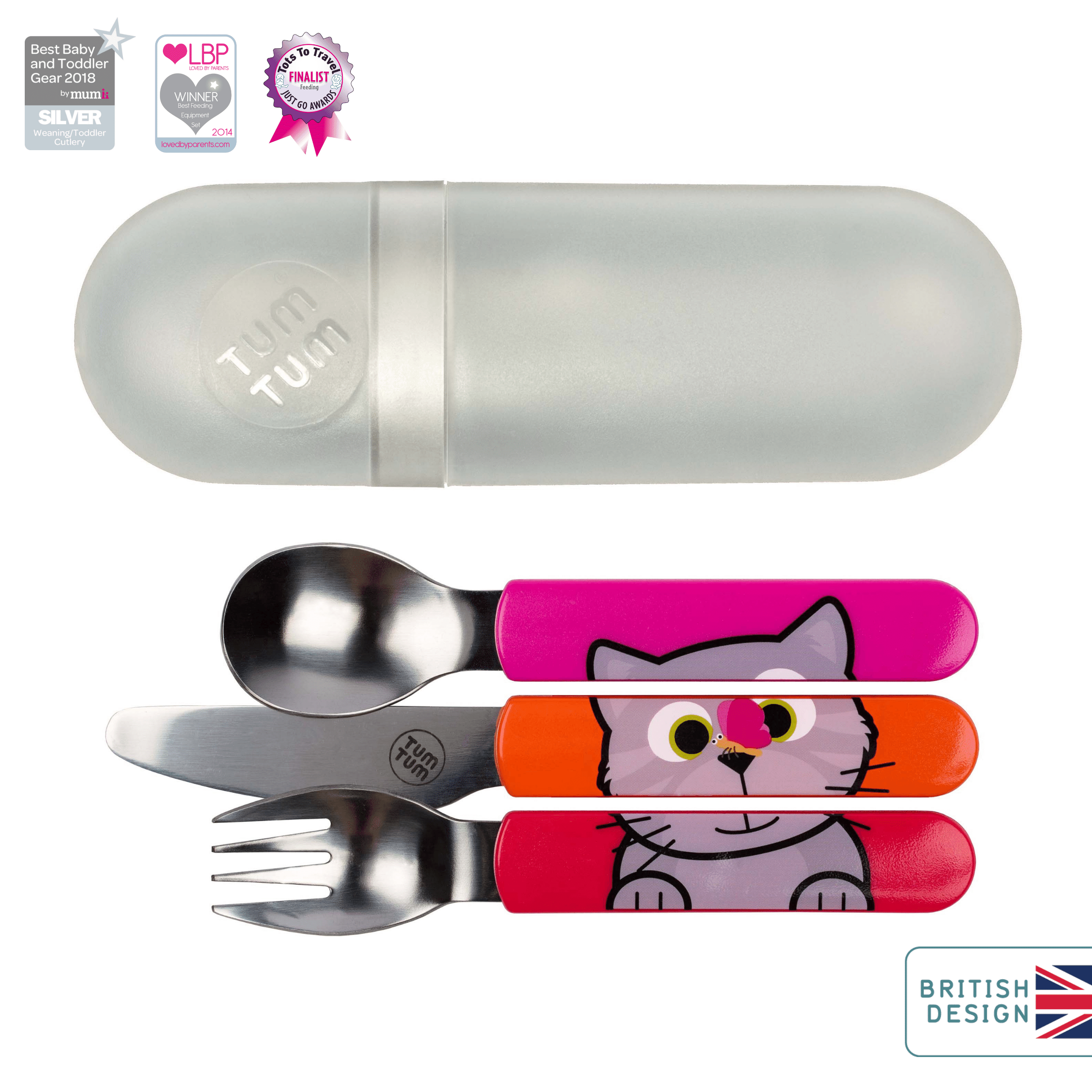 Tum Tum Cutlery Easy Scoop Toddler Cutlery couverts enfant Bluebell the Cat avec étui