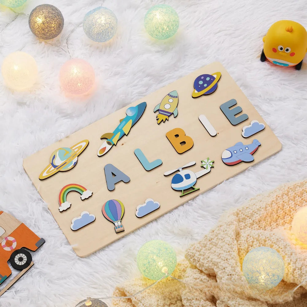 Baby-Crea Puzzle bébé en bois personnalisé Ciel & Espace puzzle prénom