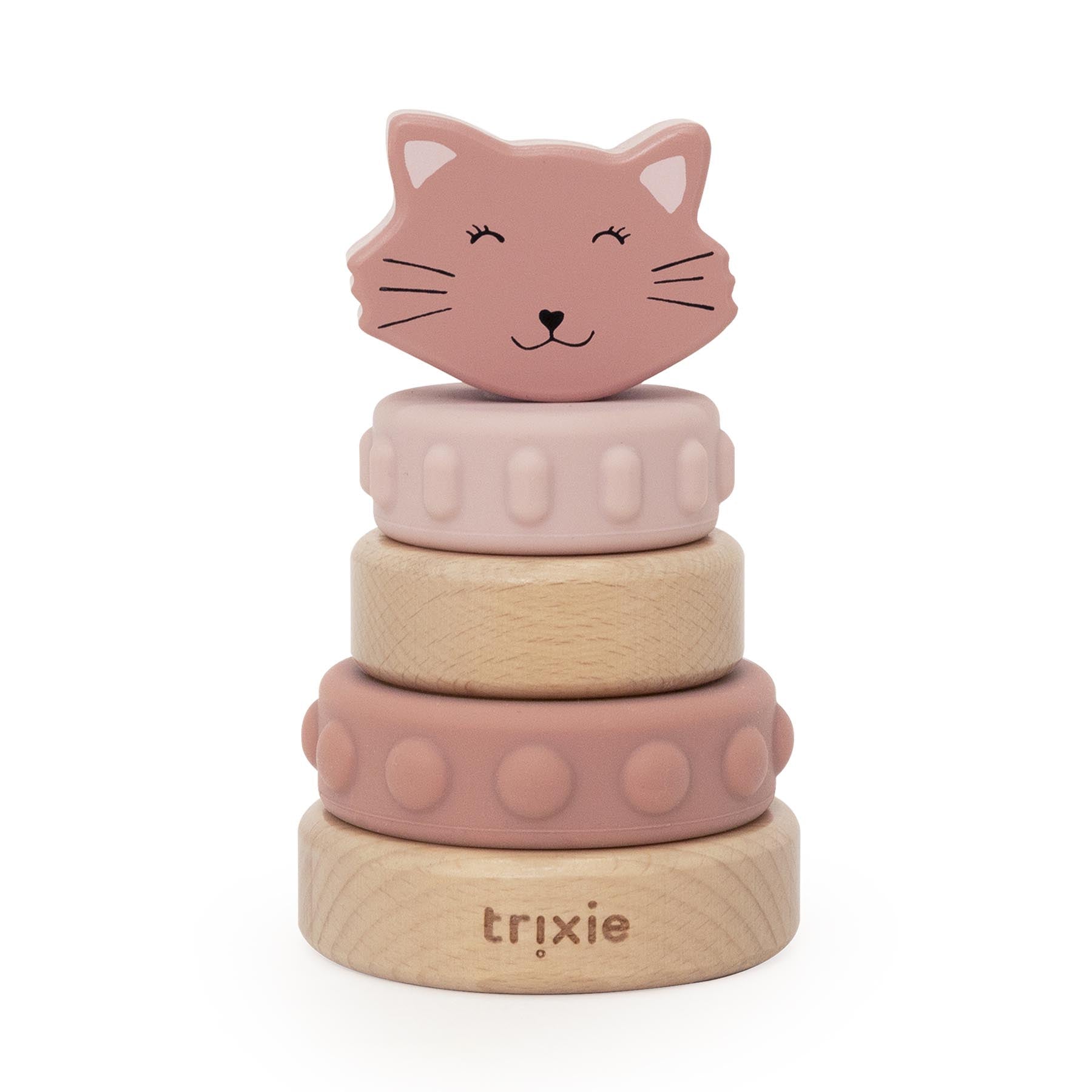 Trixie Baby Jouets à empiler Tour à empiler Mrs. Cat bois et silicone