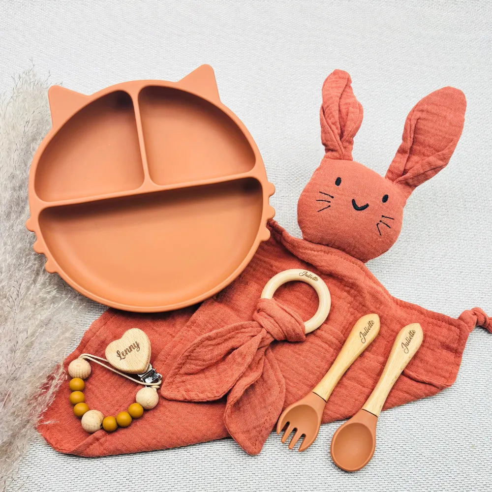 Baby-Crea Coffret repas bébé coffret repas vert olive avec doudou