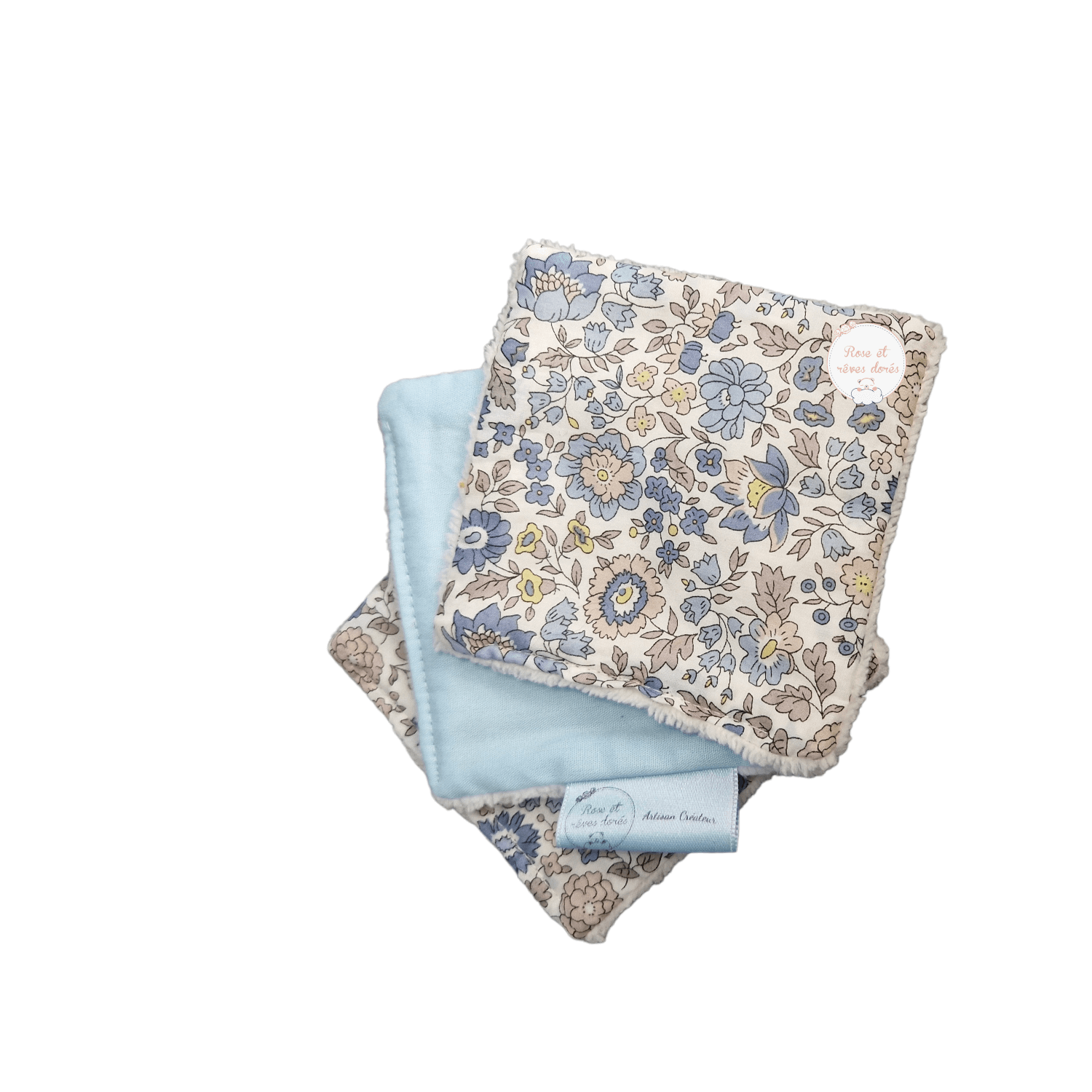 Rose et rêves dorés Lingettes Lot de 3 Liberty d’Anjo baby blue