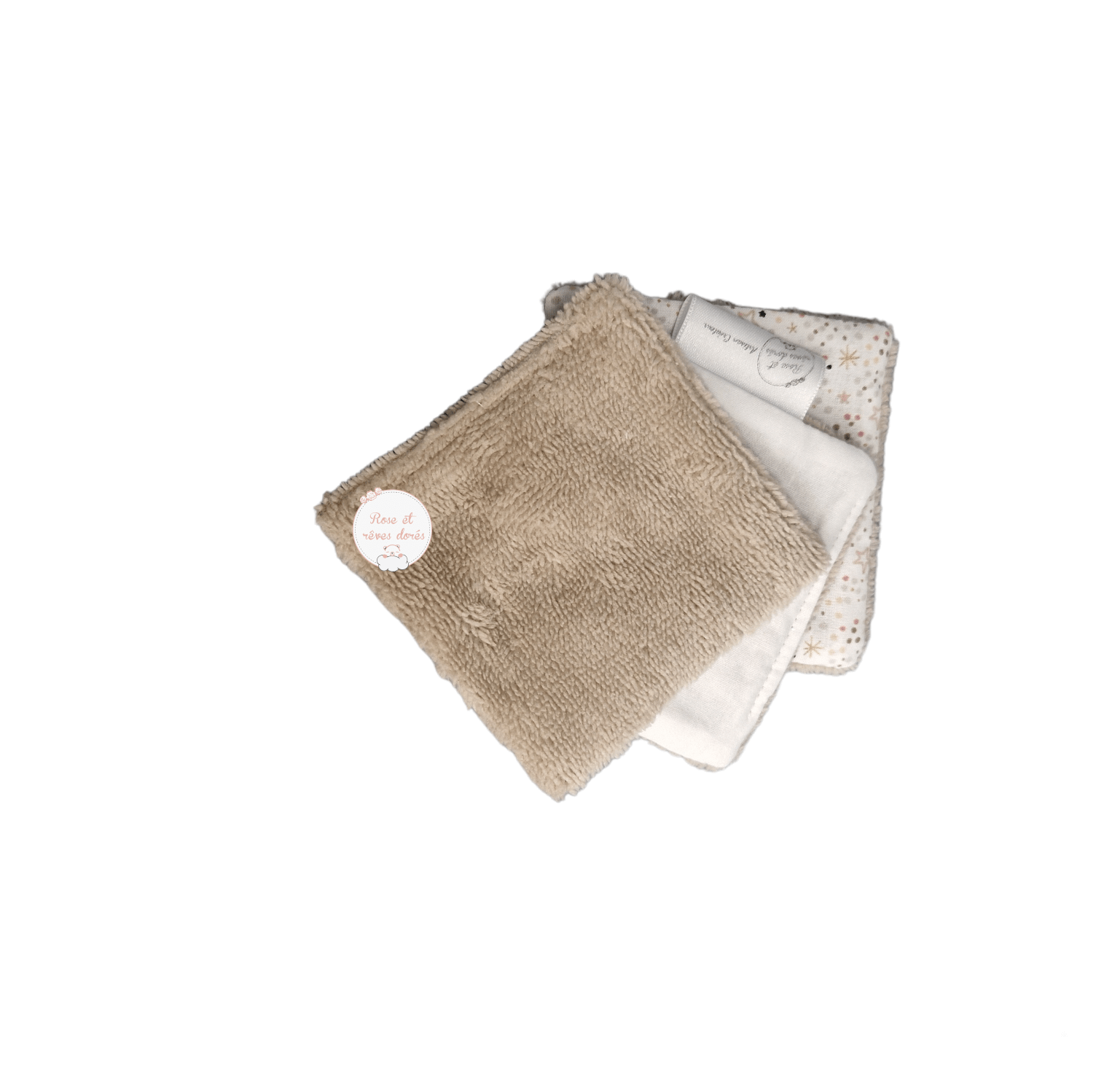 Rose et rêves dorés Lingettes, serviette visage, gants Lot de 3 lingettes mille étoiles