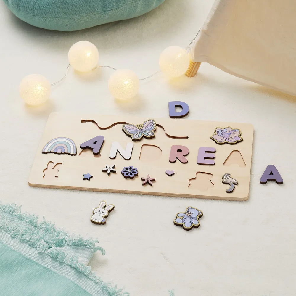 Baby-Crea Puzzle bébé en bois personnalisé Puzzle Bébé prénom floral