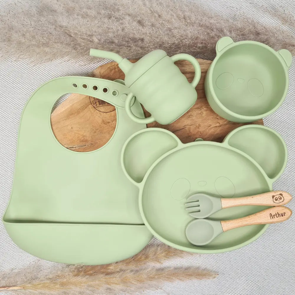 Baby-Crea Coffret repas bébé Panda coffret repas vert olive personnalisé