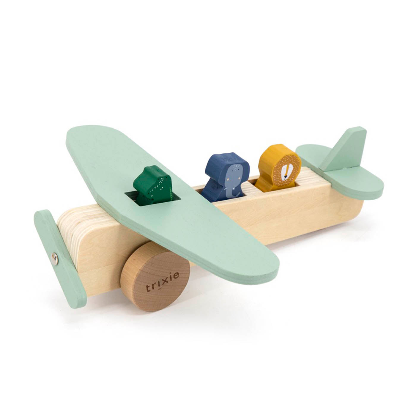 Trixie Baby Jouets à pousser et à tirer Avion en bois animaux