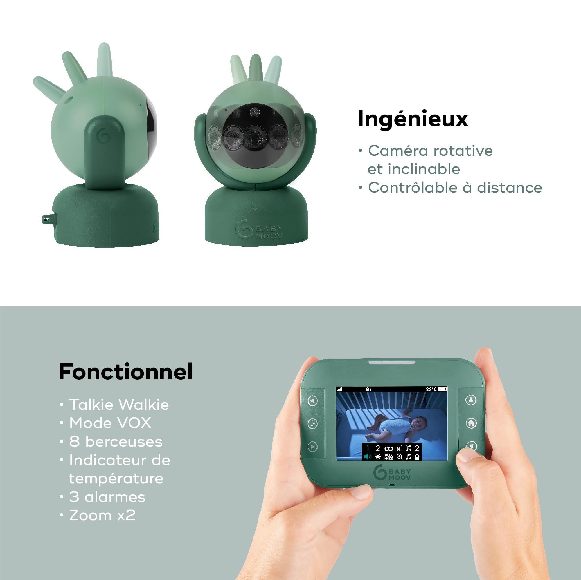 Babymoov YOO Twist babyphone vidéo caméra motorisée 360° écran 3,5 pouces