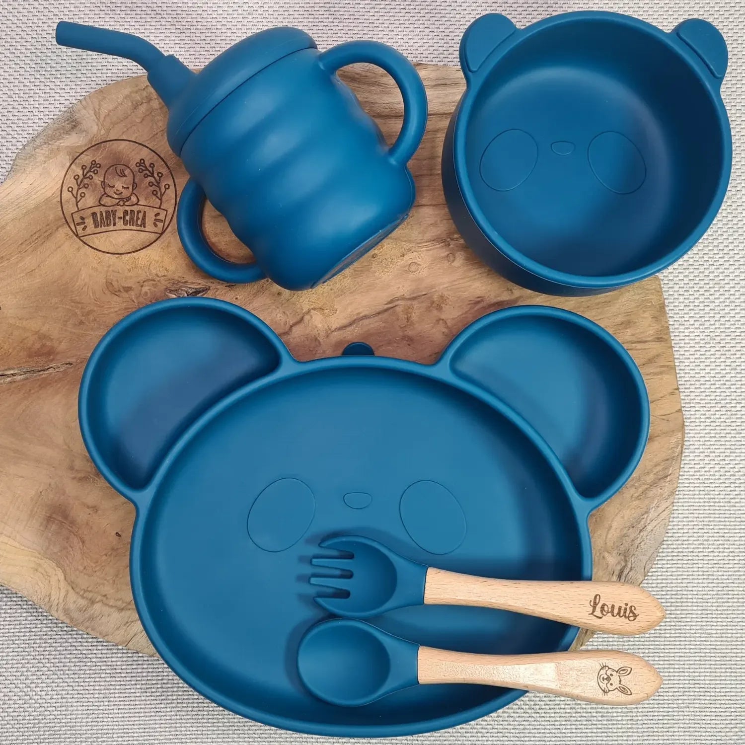 Baby-Crea Coffret naissance personnalisé Assiette Panda repas vert olive