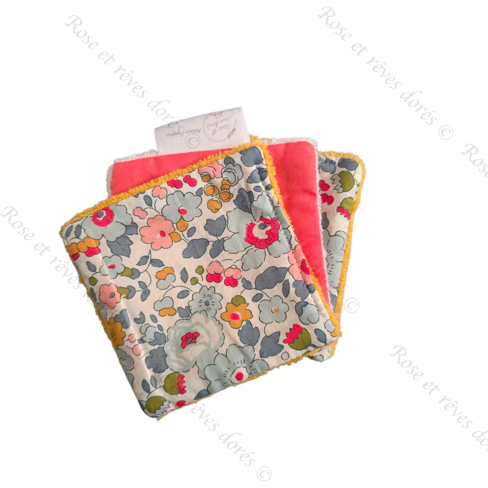 Rose et rêves dorés Lingettes 3 lingettes fleurs coton bambou