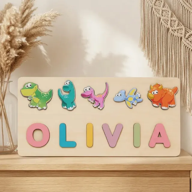 Baby-Crea Puzzle bébé en bois personnalisé puzzle prénom dinosaures dès 12 mois