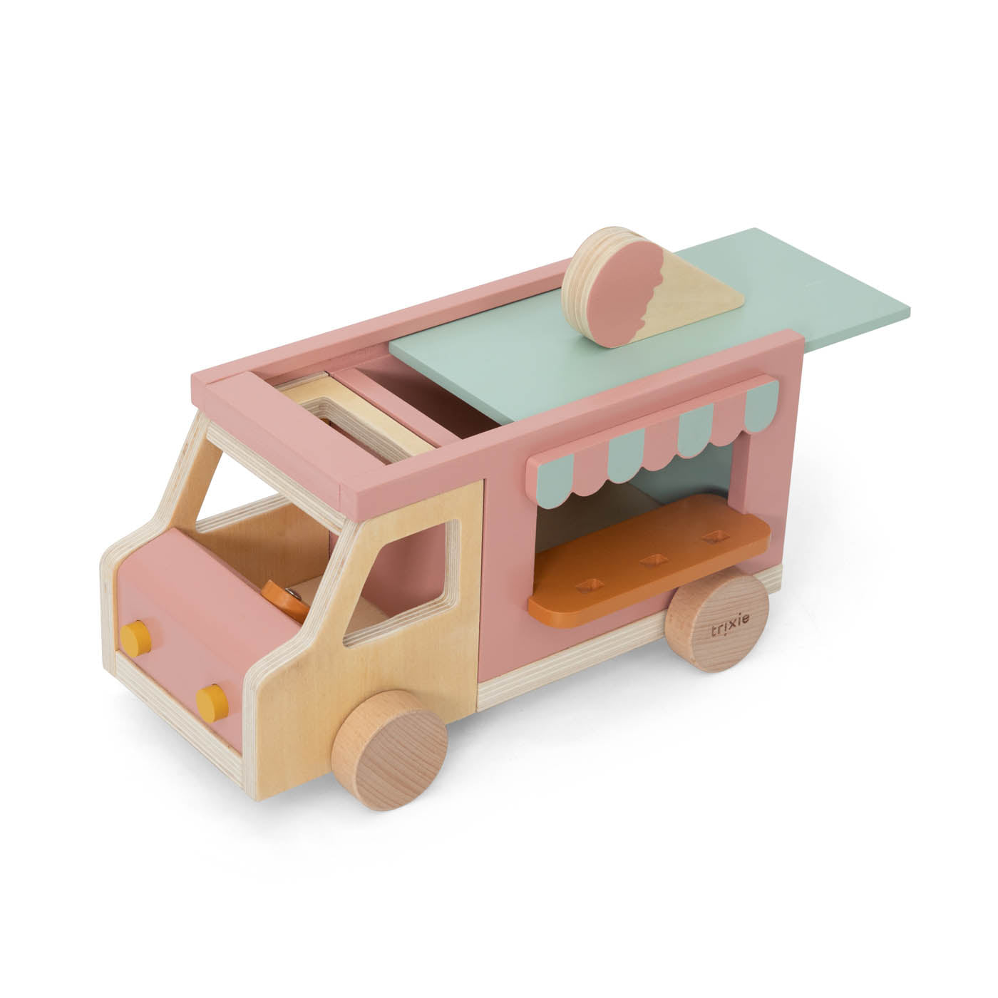 Trixie Baby Jouets à roulettes camion de glaces en bois jouet à pièces