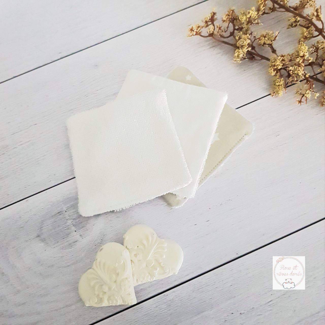 Rose et rêves dorés Nougatine lingettes lavables lot de 3 coton bambou