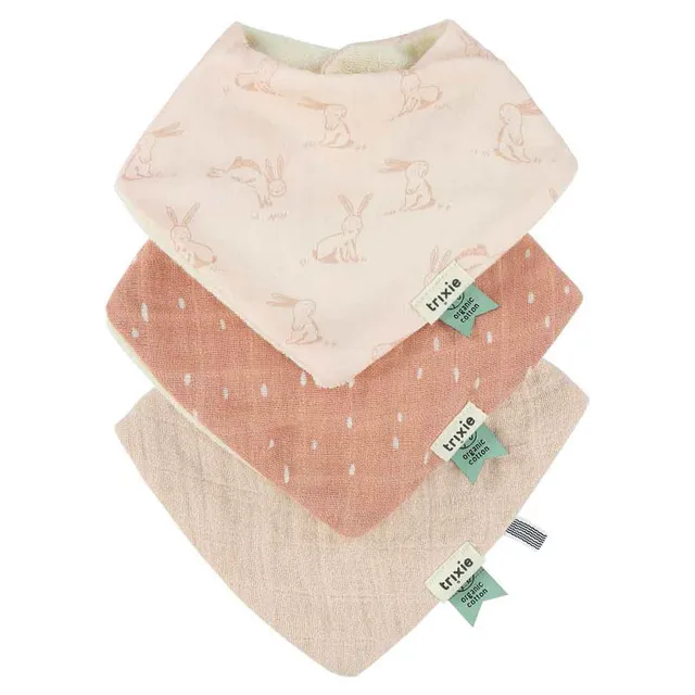 Trixie Baby Bavoirs Bavoir bandana 3-pack mix Rosy Rabbit lot de 3 absorbants