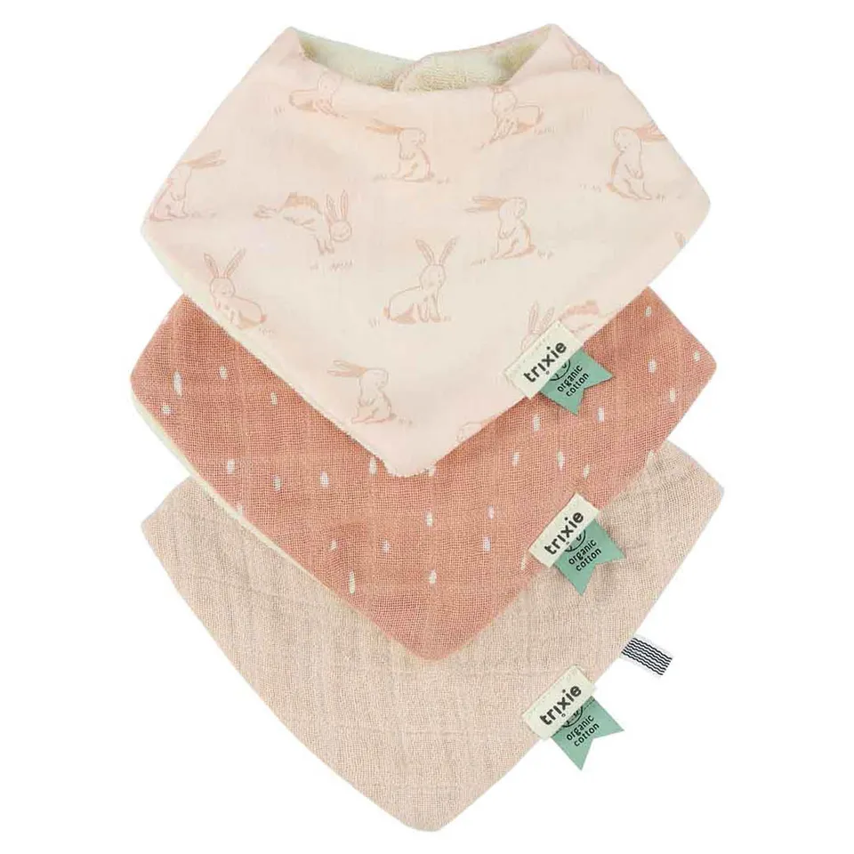 Trixie Baby Bavoirs Bavoir bandana 3-pack mix Rosy Rabbit lot de 3 absorbants