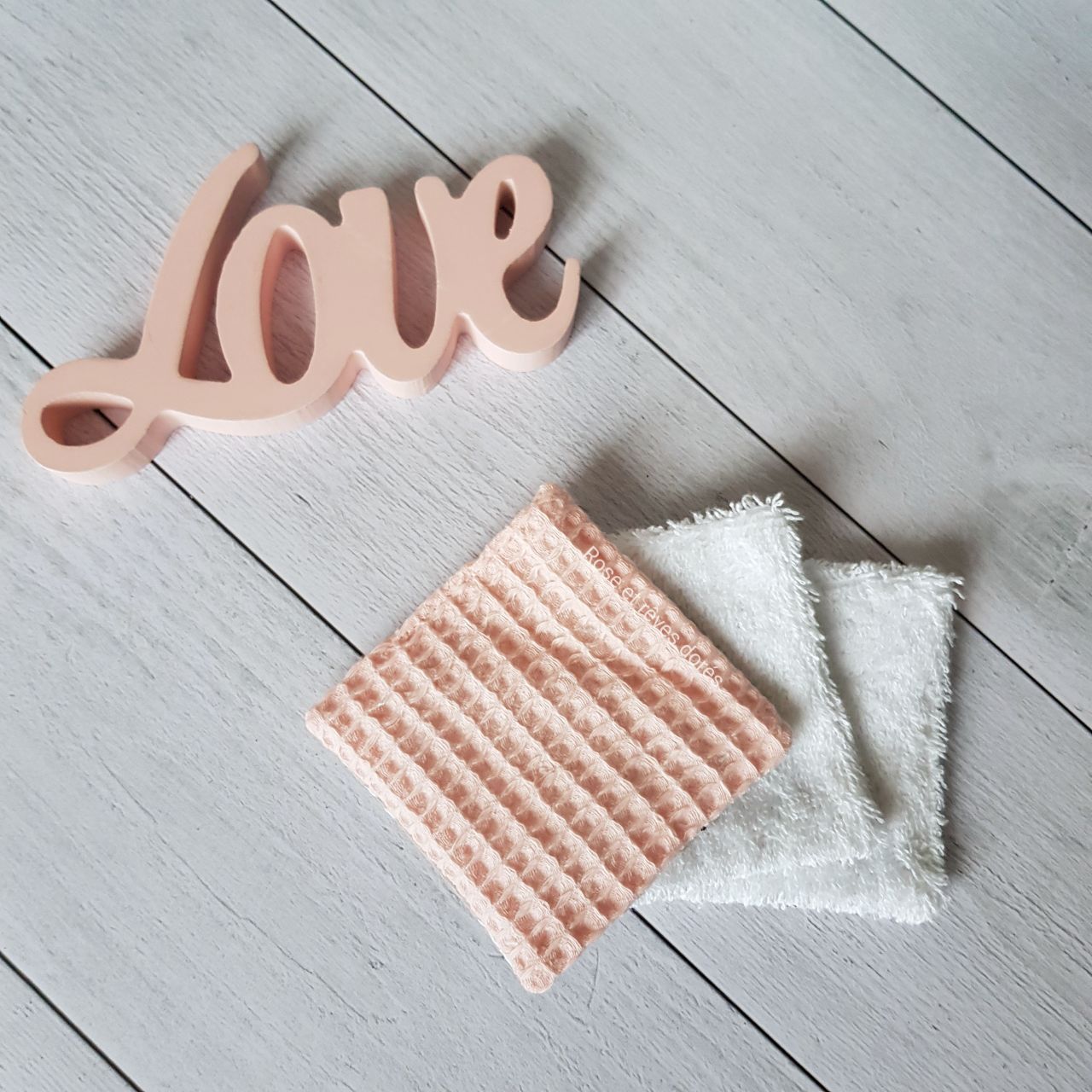 Rose et rêves dorés Lingettes, serviette visage, gants Lot de 3 lingettes Cygnes lingettes coton lavables