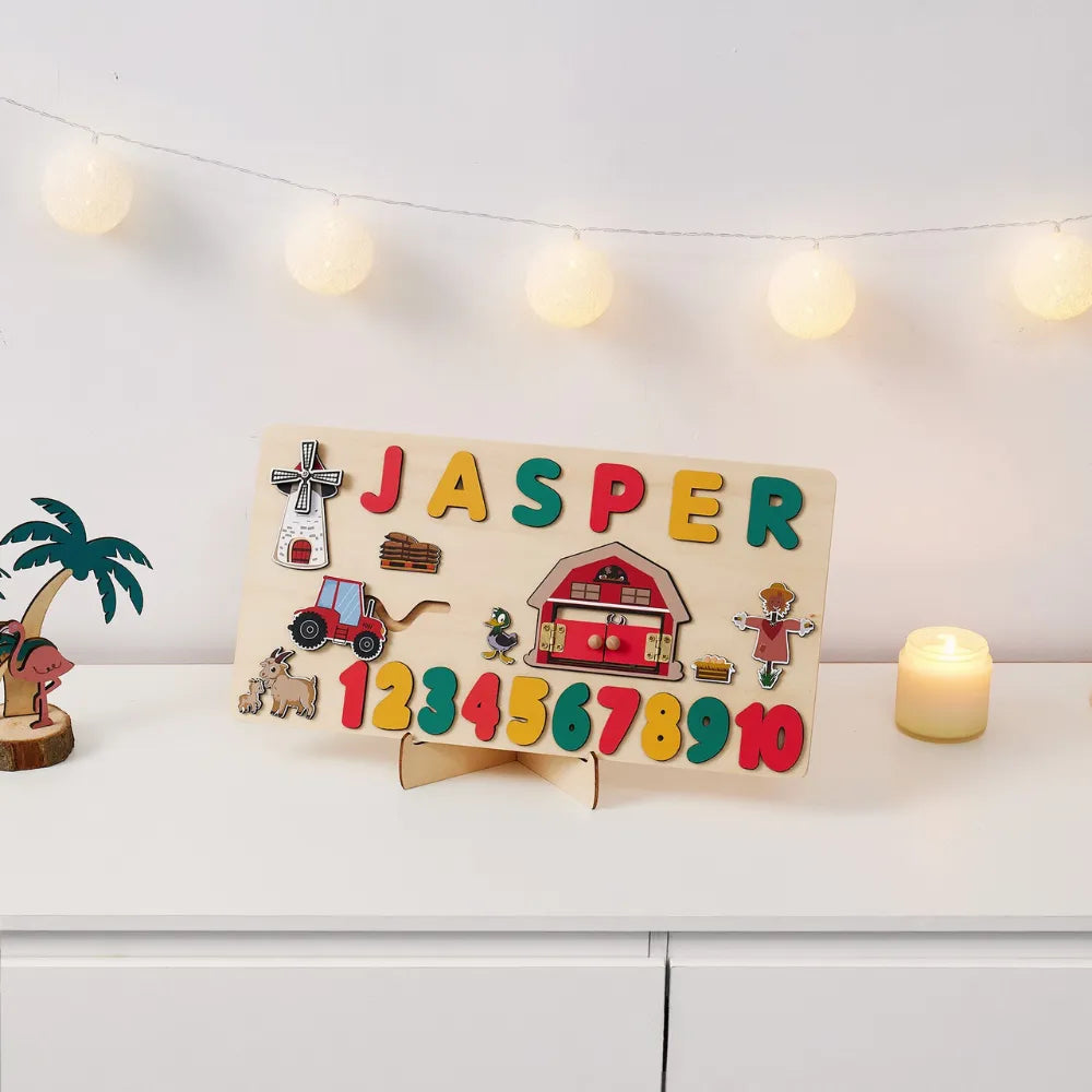 Baby-Crea Puzzle bébé en bois personnalisé thème ferme chiffres 1 à 10