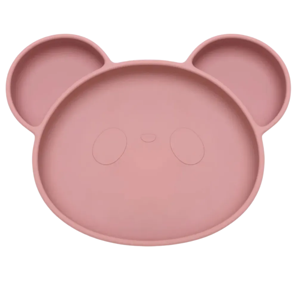 Baby-Crea Vaisselle Bébé assiette panda à ventouse vert olive silicone