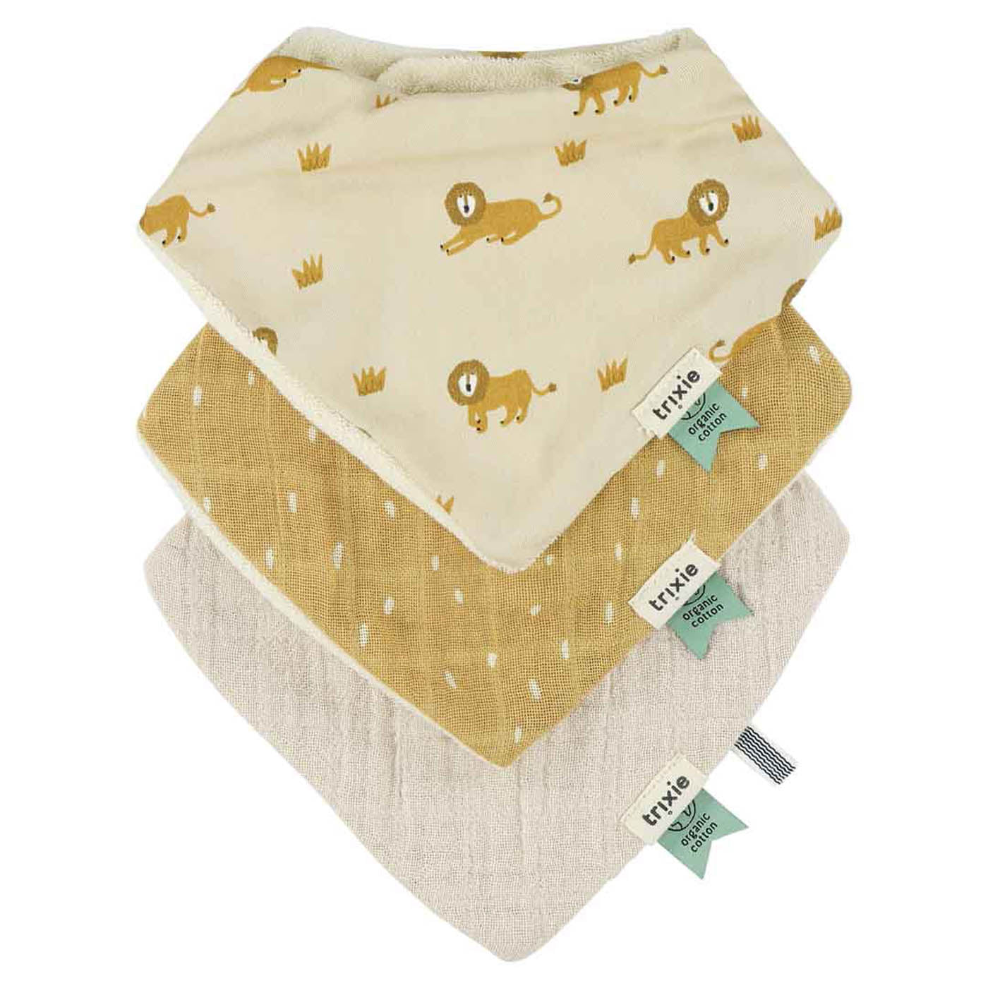 Trixie Baby Bavoirs Bavoir bandana 3-pack mix - Lively Lion absorbant