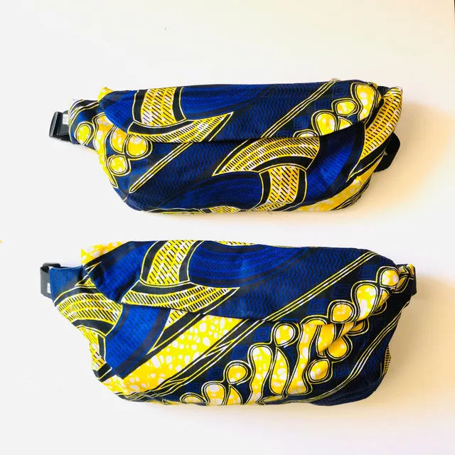 PIOLOU Le Sac Banane La banane wax bleue et jaune PM