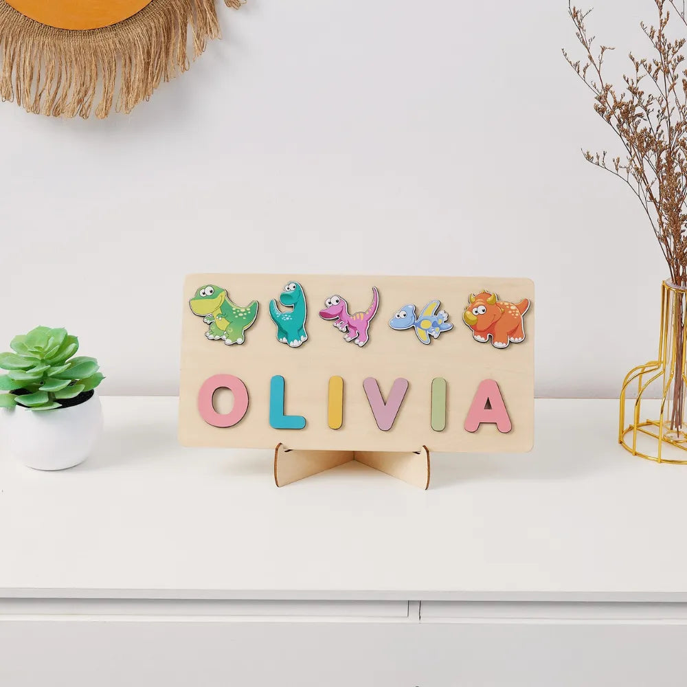 Baby-Crea Puzzle bébé en bois personnalisé puzzle prénom dinosaures dès 12 mois