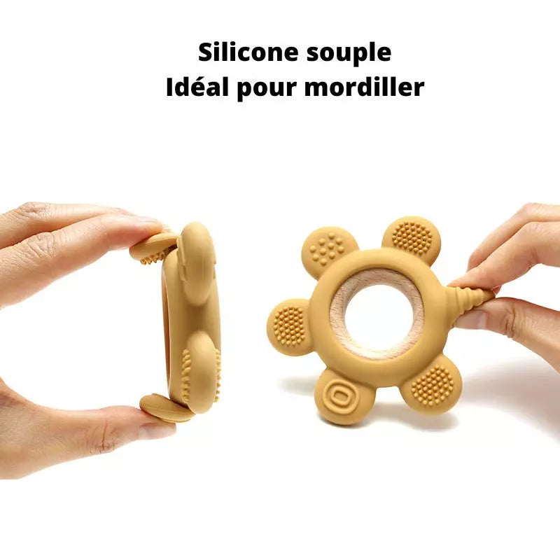 Baby-Crea Anneau de dentition bébé couronne bleu clair bois et silicone