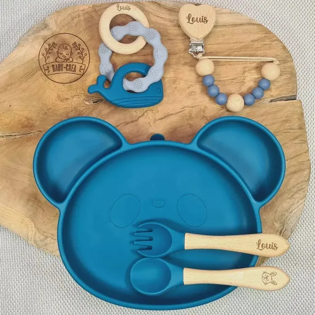 Baby-Crea Coffret naissance personnalisé coffret repas panda vert olive