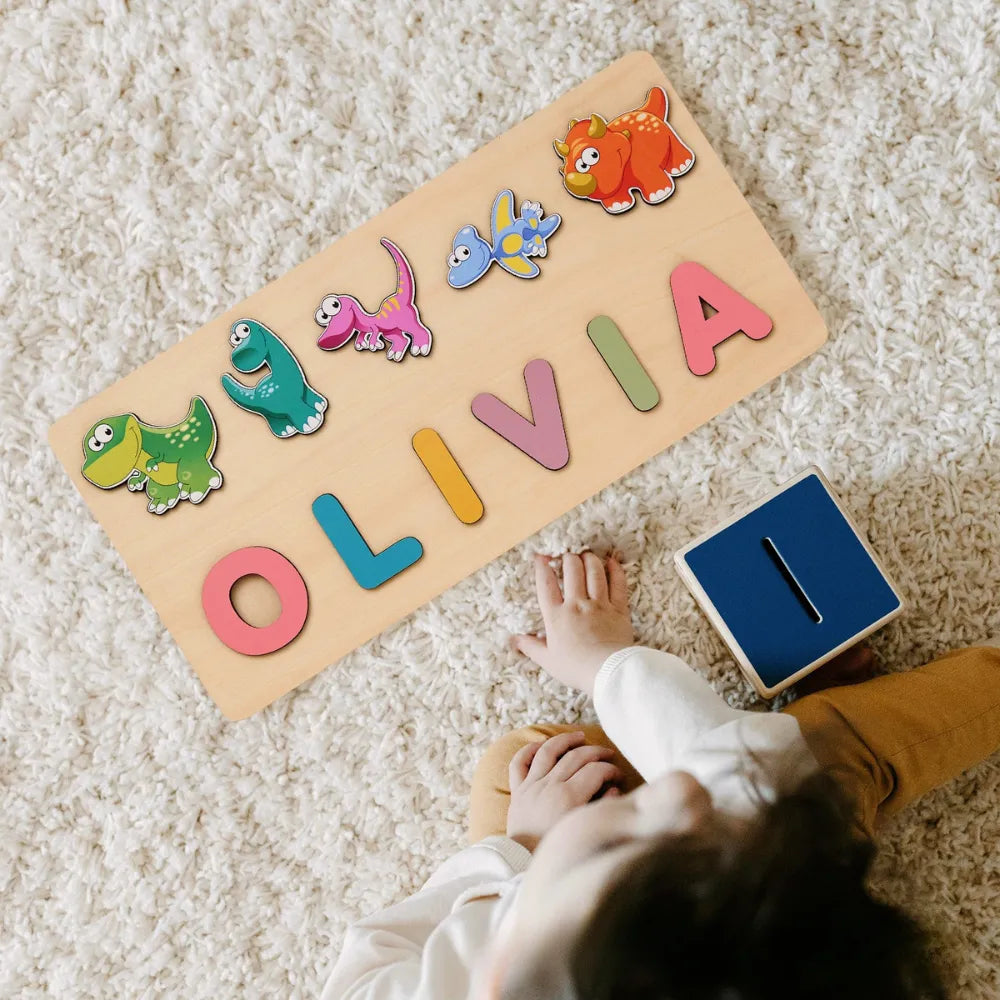 Baby-Crea Puzzle bébé en bois personnalisé puzzle prénom dinosaures dès 12 mois